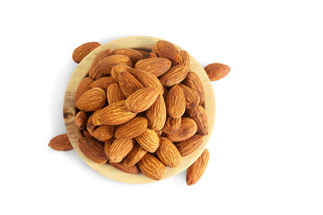 organic whole almond dry fruit nut in bowl top view isolated cutout in transparent background,png...