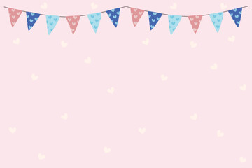 Pink heart bunting background for Valentine love party birthday vector illustration. Baby shower decoration.