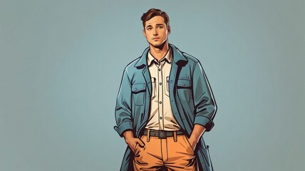 Fototapeta premium portrait of a person. the cleaner hand in pockets illustration design styles
