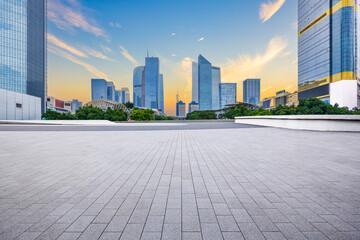 Guangzhou city center empty brick floor and skyline in China