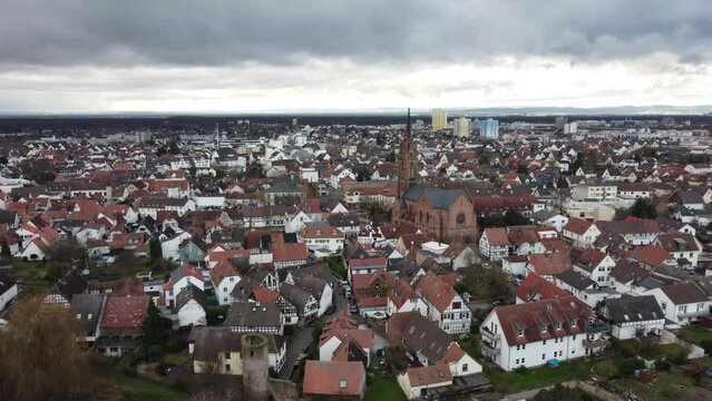 The old town part of Langen on a cloudy day.