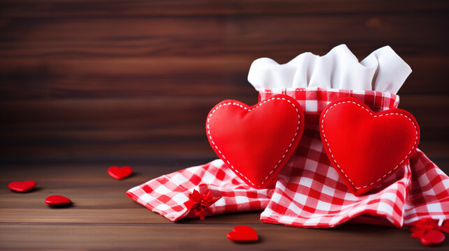Valentine's day background with hearts and cloth on wooden background generativa IA