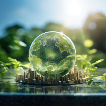 Emphasizing environmental sustainability, this image with a circular economy icon on a natural setting advocates for sustainable business growth through renewable and reusable resources.