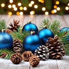 Obraz na płótnie Canvas Christmas background with blue baubles