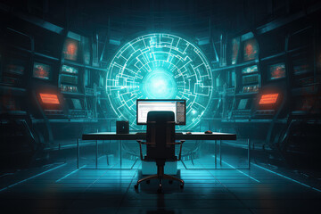 Modern computer within a room setting, focusing on the cybersecurity concept, symbolizing the intersection of everyday technology and data security.