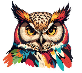Owl with bright colorful feathers