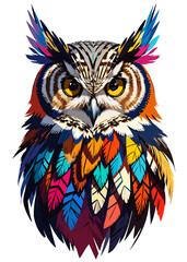 Owl in colorful feathers