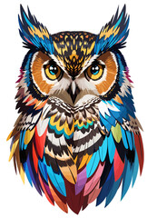 Owl in multicolored feathers