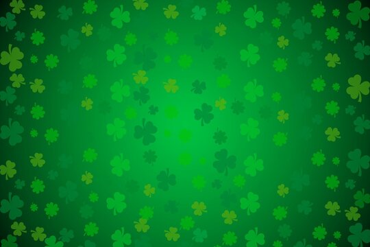 Abstract green background with Shamrock or green clover leaves pattern. Saint Patrick's Day seamless background.
