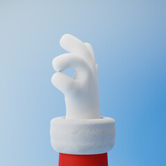 Santa Claus cartoon hand showing ok or zero sign isolated over blue background. Christmas concept. 3d rendering.