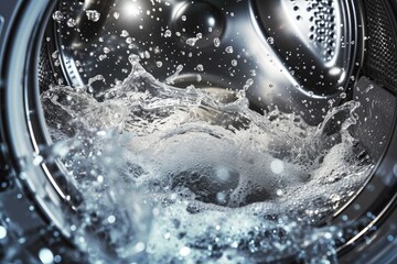 Water splash of the washing machine drum. - obrazy, fototapety, plakaty