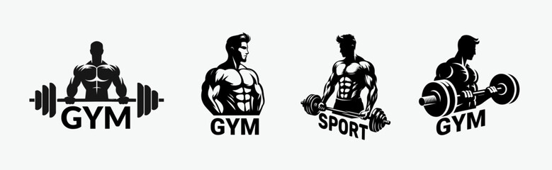 Gym black logo vector icon. Muscle workout training GYM logo badge icon