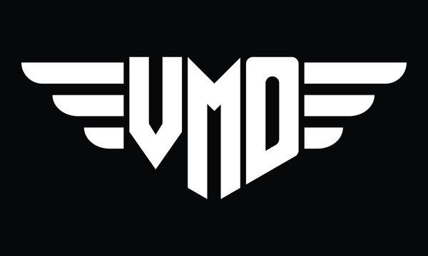 VMO three letter logo, creative wings shape logo design vector template. letter mark, word mark, monogram symbol on black & white.