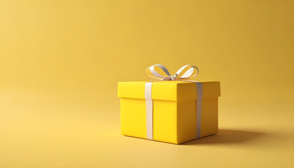 Obraz na płótnie Canvas Yellow gift simple background tone on tone minimal shopping 