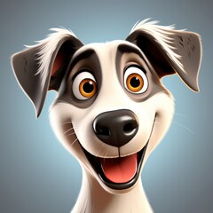Cartoon face of a comical dog with a big nose and an open mouth. Portrait of an animal looking cheerful. Generate Ai.
