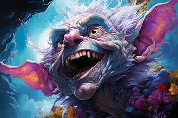 Goblin, a mythical humanoid creature. an evil creature. close-up portrait.
