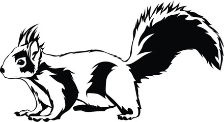 Cartoon Black and White Isolated Illustration Vector Of A Squirrel Rodent