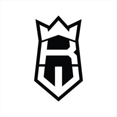 KW Letter Logo monogram hexagon shield shape up and down with crown isolated style design