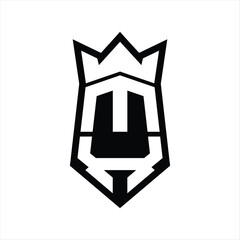 MX Letter Logo monogram hexagon shield shape up and down with crown isolated style design