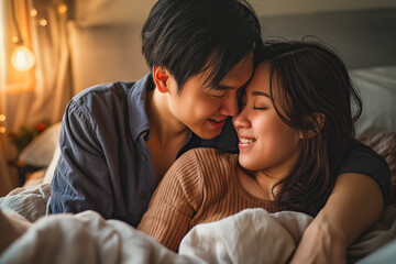 Couple Sharing a Romantic Moment Amidst Fairy Lights