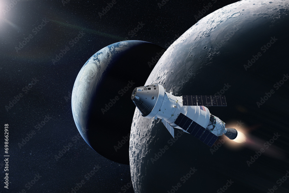 Wall mural orion spacecraft near to the moon surface. artemis space mission. elements of this image furnished b