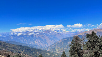 Annapurna snow mountain range in Nepal at day time