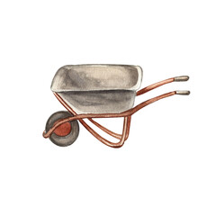 Wheelbarrow for garden and vegetable garden watercolor illustration clipart printable illustration