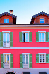 edificio colorato ad arona in italia, colorful building in arona in italy