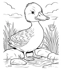 Duck on a lake coloring page - coloring book for kids