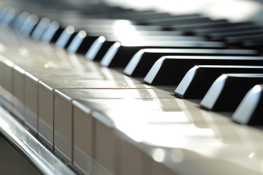 Close up image of piano keys in white background, in the style of high-key lighting