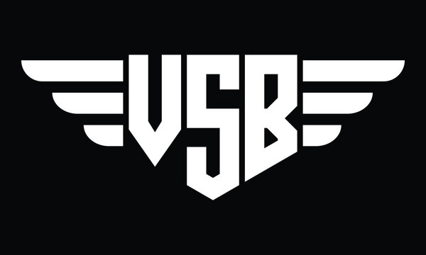 VSB three letter logo, creative wings shape logo design vector template. letter mark, word mark, monogram symbol on black & white.