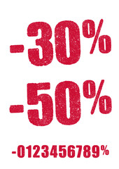 Vector illustration of the Percentage numbers in red ink stamp