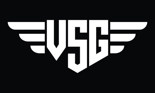 VSG three letter logo, creative wings shape logo design vector template. letter mark, word mark, monogram symbol on black & white.