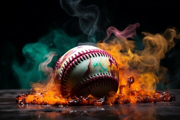 Dramatic flair Colorful baseball pops against a smoky and mysterious setting