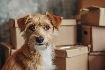 Brown and White Dog Sitting in Boxes