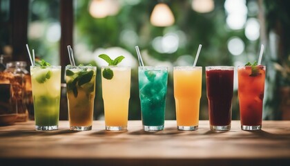 Assorted Colorful Detox Beverages with Fresh Mint
