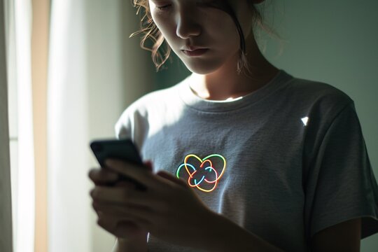 A Woman Looking At Her Cell Phone.