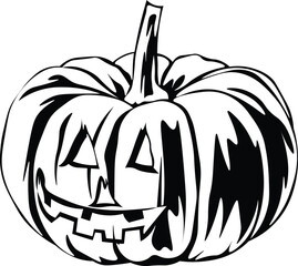 Cartoon Black and White Isolated Illustration Vector Of A Carved Halloween Pumpkin