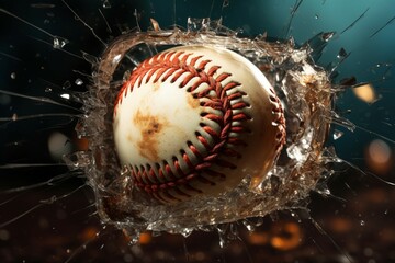 Creative design potential Baseball smashes through a broken window