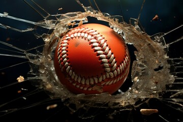 Visual impact Baseball penetrates broken glass for versatile design use