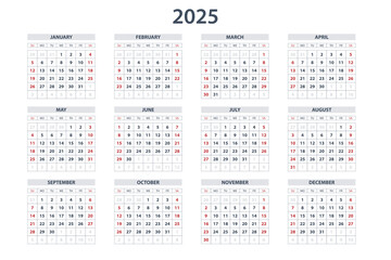 Calendar Planner for 2025. Calendar template for 2025. Corporate and business calendar 25. Week Starts on Sunday