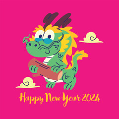 WOOD DRAGON CHINESE NEW YEAR 2024 VECTOR DESIGN