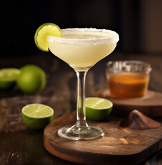 margarita cocktail with lime and salted rim