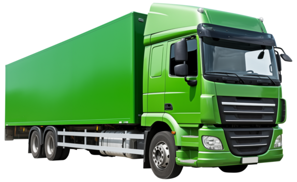 Isolated green truck powered by clean carbon neutral energy. 