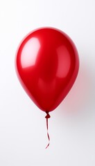 Craft an image featuring a high-definition close-up of a red balloon its glossy surface reflecting light set against a clean white background for a visually striking and realistic composition.