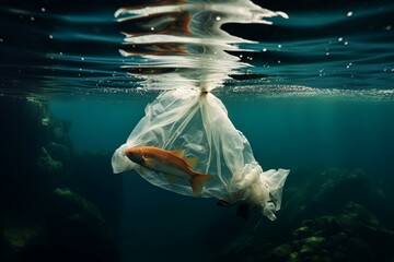 Ocean impact Plastic bag detrimentally found under the sea surface