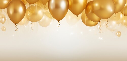 Create a realistic and celebratory scene with golden vector balloons each exhibiting rich textures...