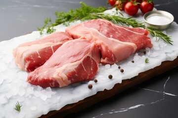 Fototapeta premium raw poultry meat, fillet pieces on the kitchen table. cooking at home.
