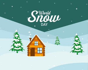Fototapeta premium World Snow Day text banner, poster and card. Web banner winter view with pine tree. Vector illustration. Holiday concept. 
