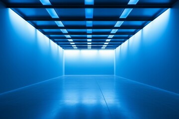 Exhibition allure Empty blue room with thoughtfully placed lighting